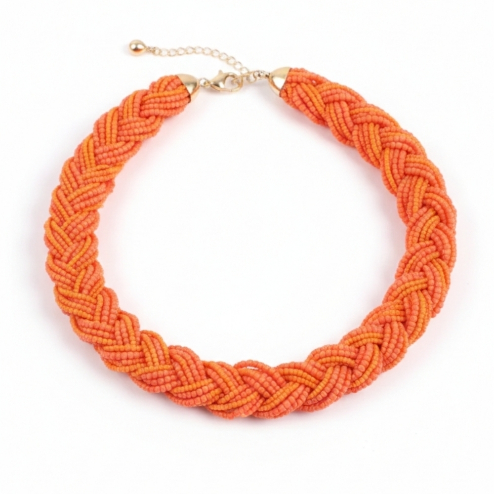 🆕️ Elegant Orange Braided Beaded Necklace Large